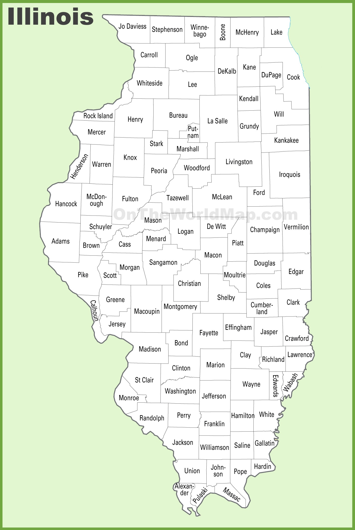 Illinois County Map - Ontheworldmap within Illinois County Map With Cities Printable