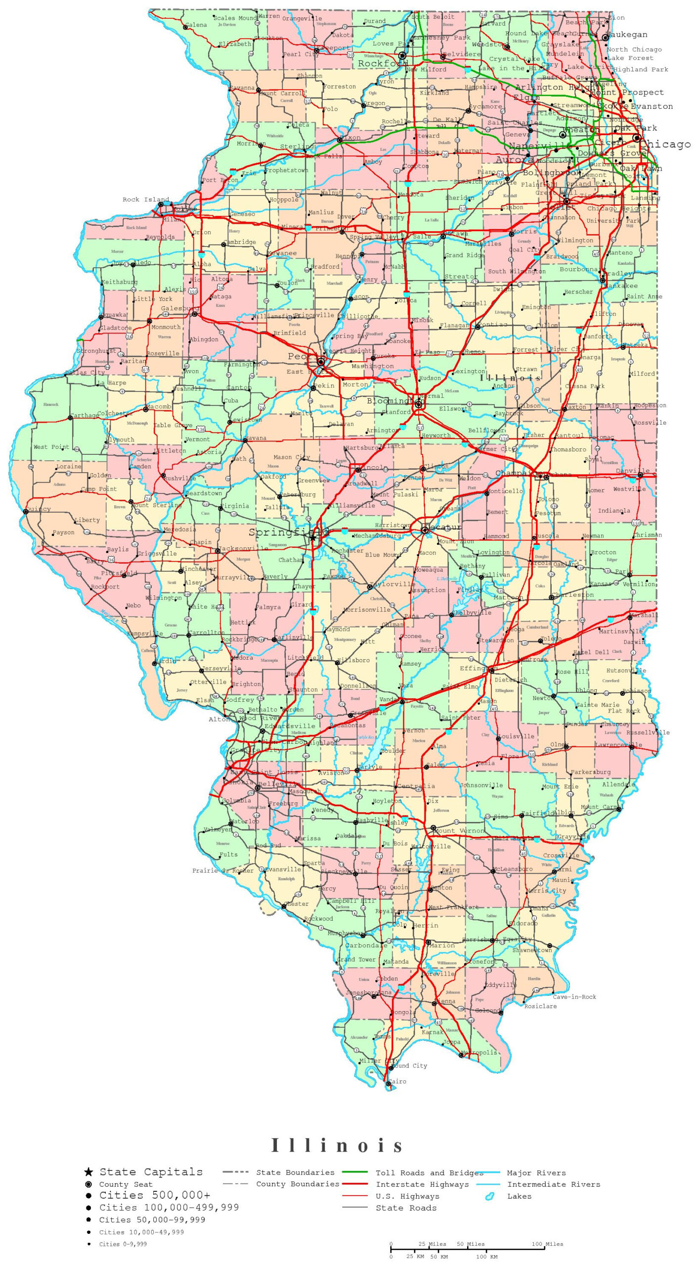 Illinois Printable Map throughout Printable Map of Illinois with Cities