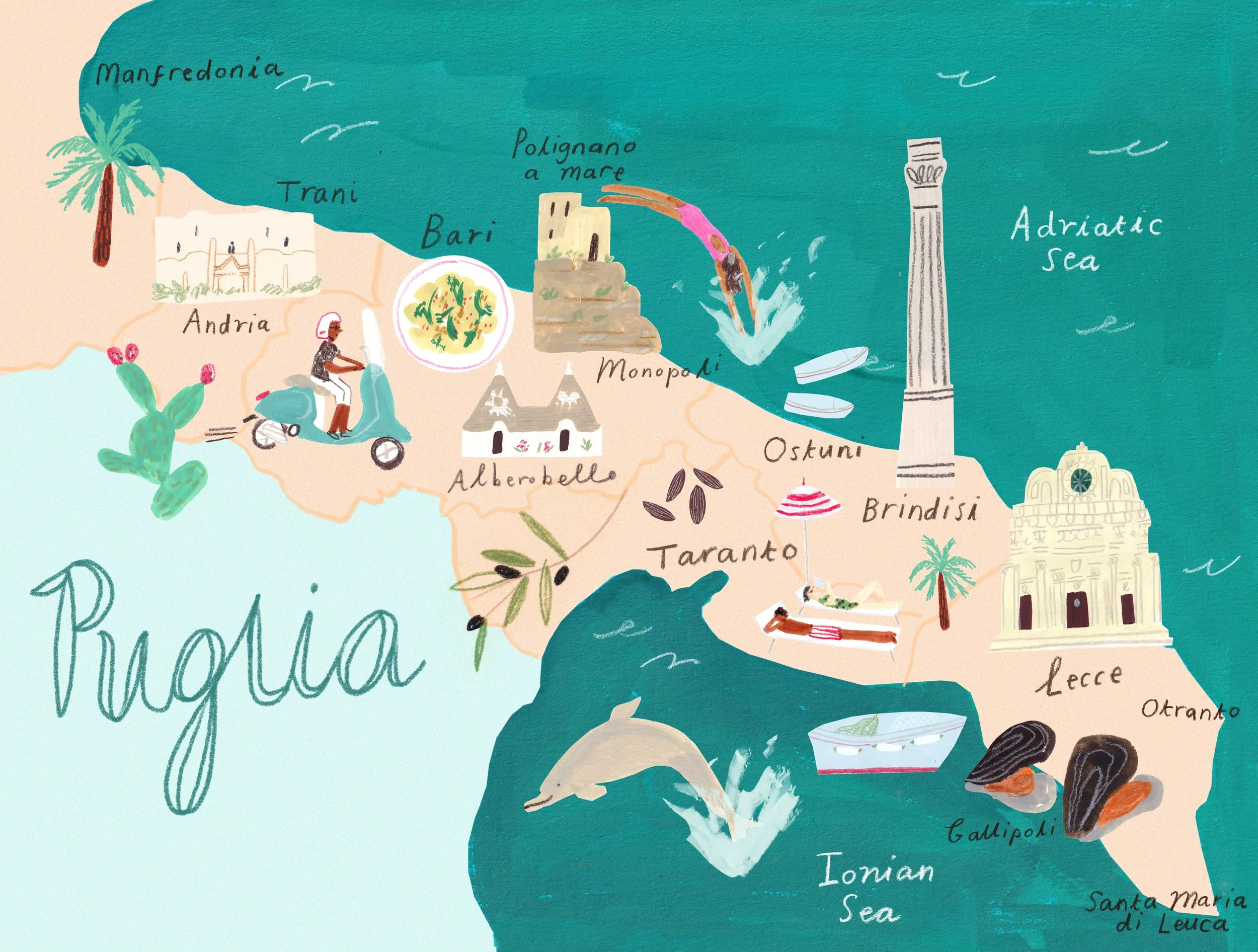 illustrated map of puglia lucia vinti illustration within map of puglia in italy Illustrated Map Of Puglia — Lucia Vinti Illustration within Map Of Puglia In Italy