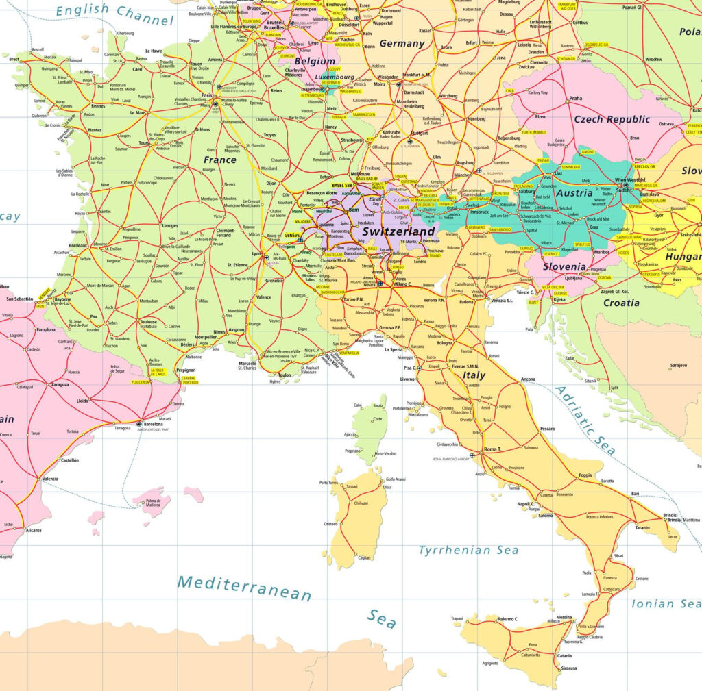 Detailed Map Of France And Italy | Adams Printable Map