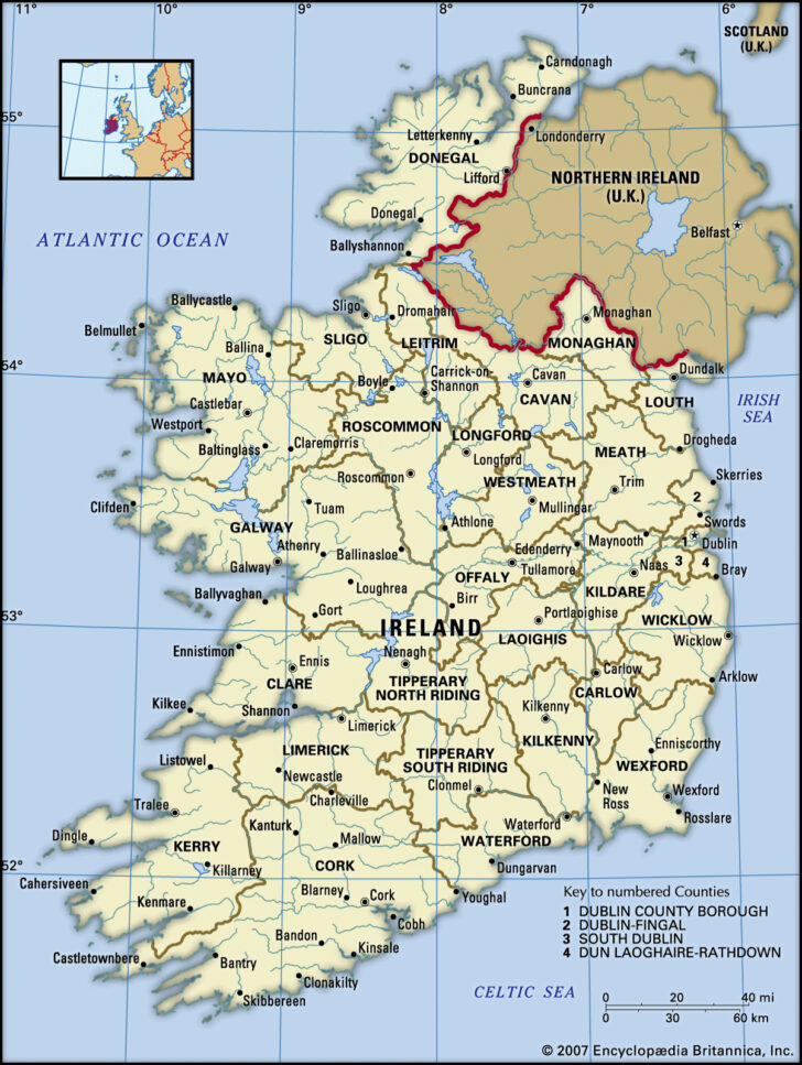 Map of Northern and Southern Ireland