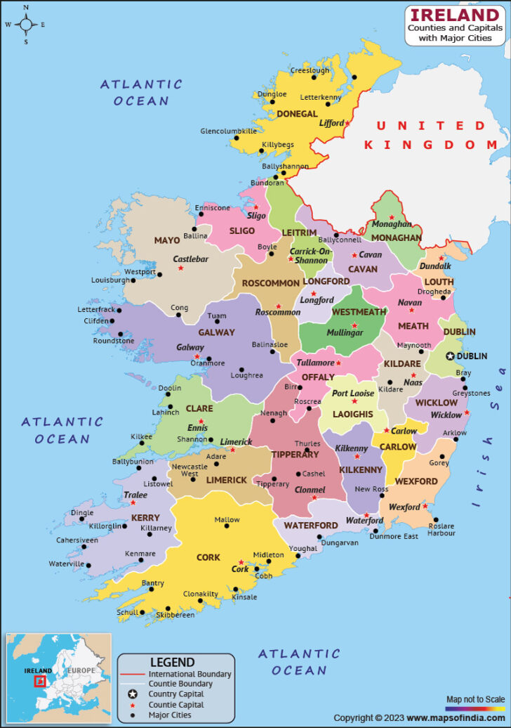 Political Map of Ireland and Northern Ireland