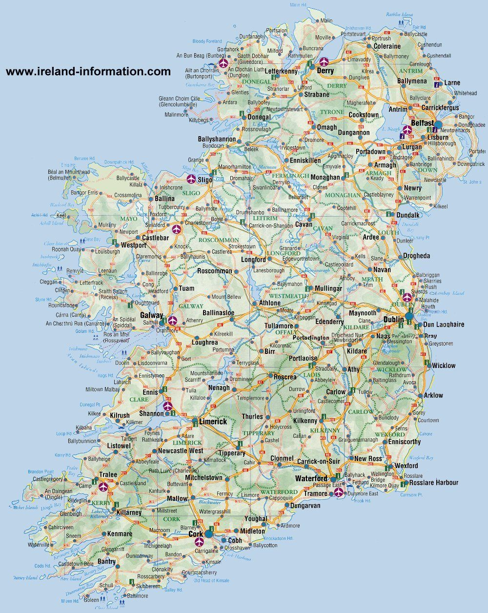 Ireland Maps Free, And Dublin, Cork, Galway pertaining to Printable Map of Ireland with Cities