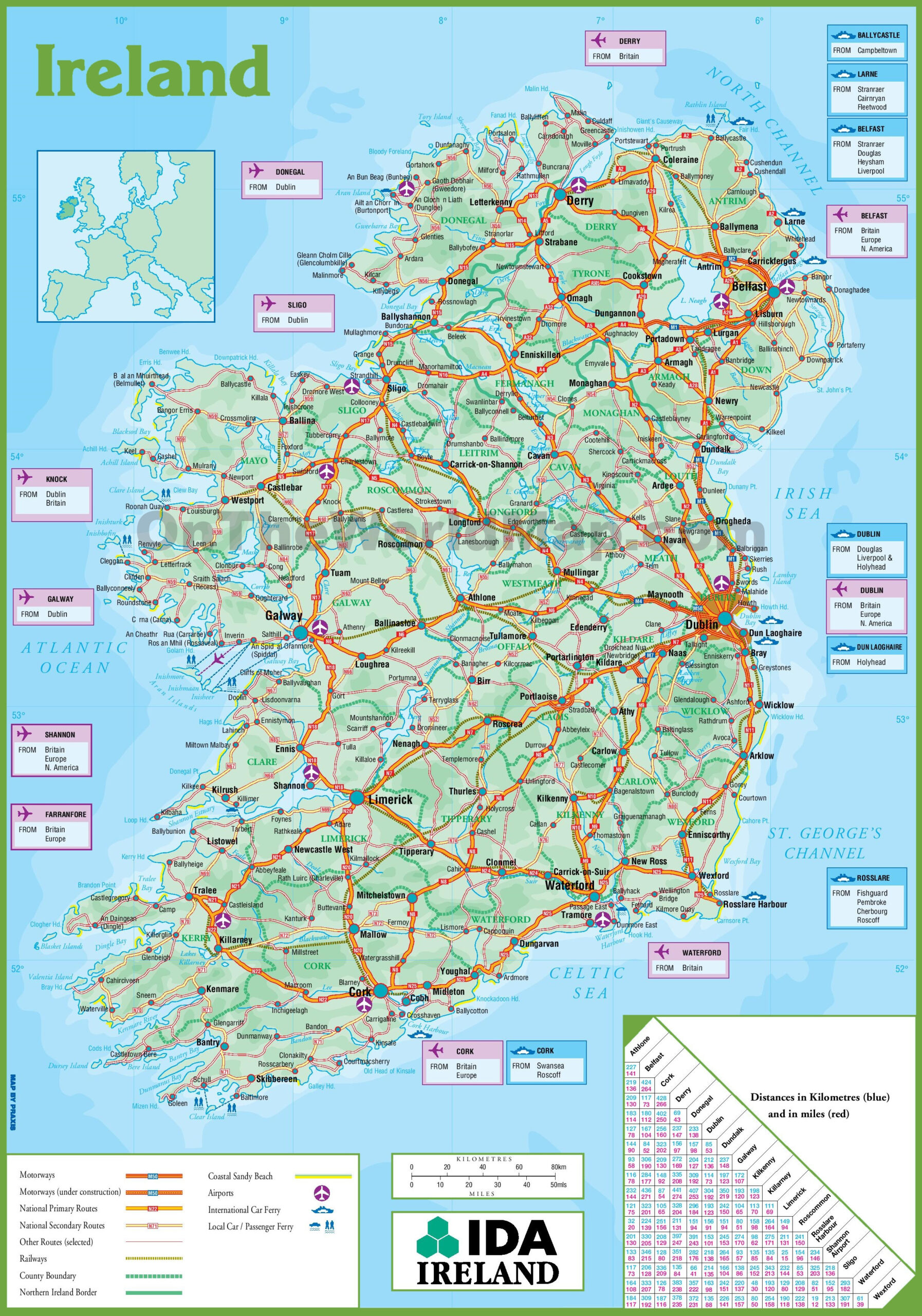 Ireland Road Map - Ontheworldmap with regard to Free Printable Road Map of Ireland