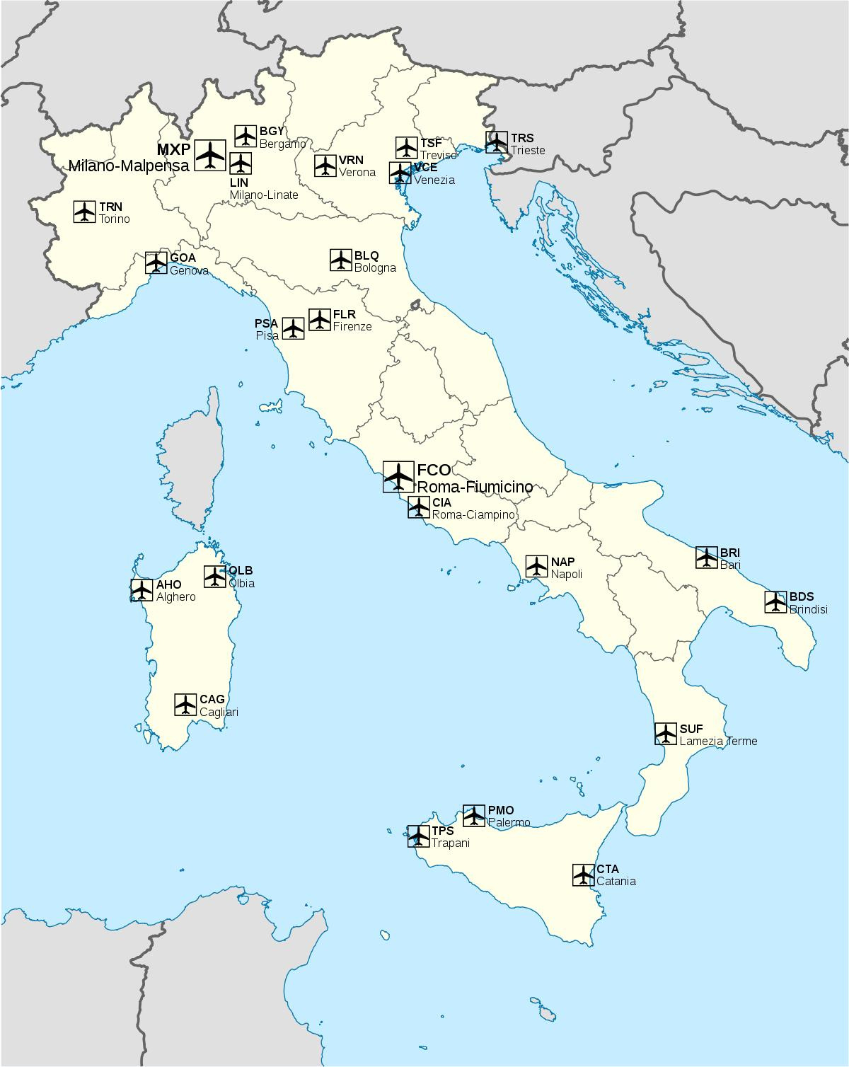 Italy Airport Map - International Airports In Italy Map (Southern with Map Of International Airports In Italy
