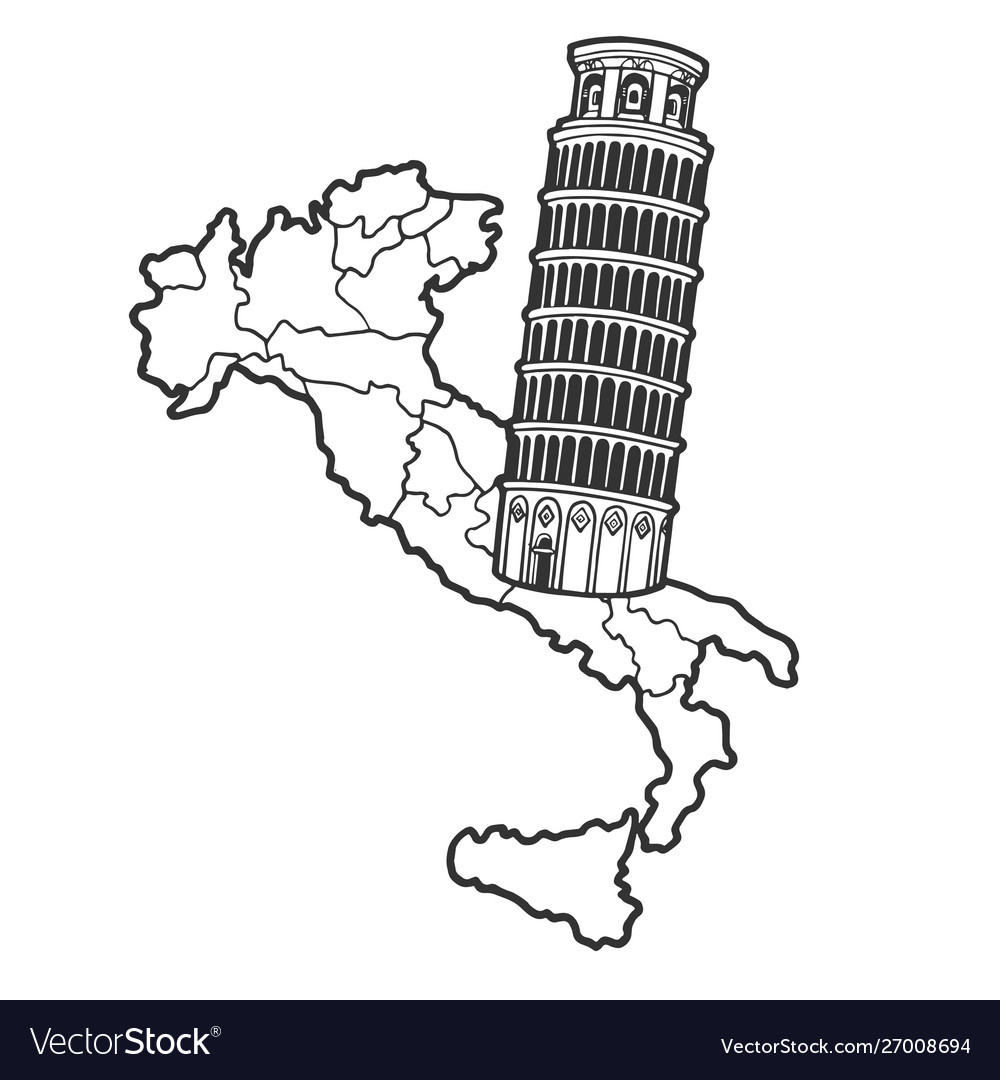 Italy Map And Leaning Tower Pisa Sketch Royalty Free Vector pertaining to Leaning Tower Of Pisa Map Italy
