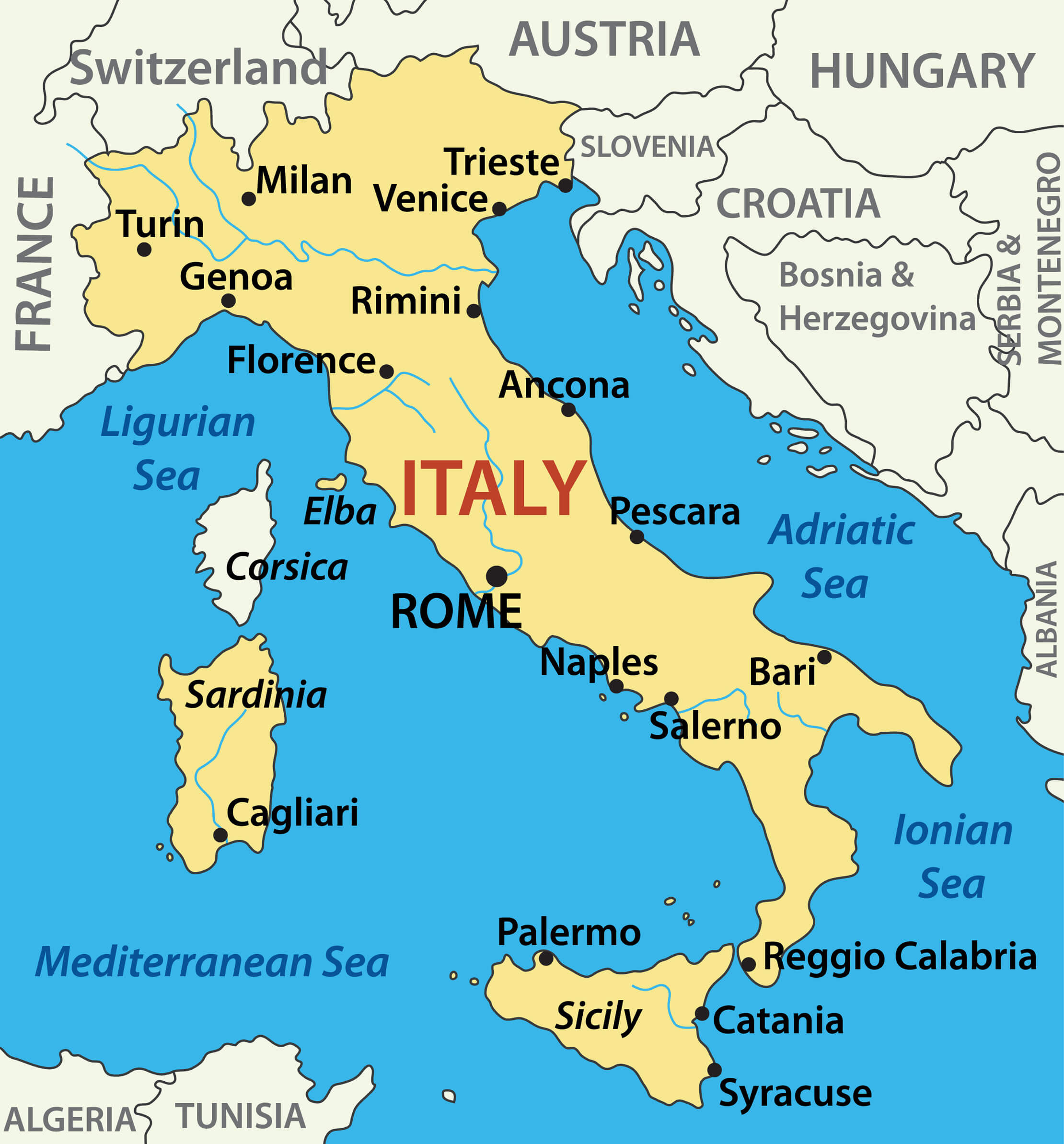 Italy Map - Guide Of The World intended for Map of Italian Towns and Cities