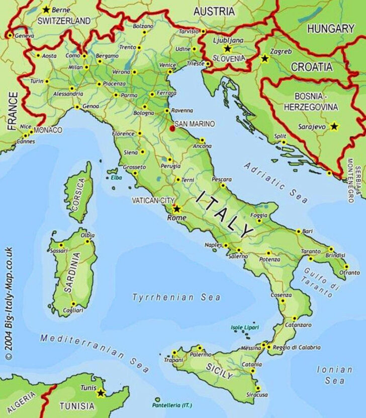 Map of Italy and Surrounding Countries