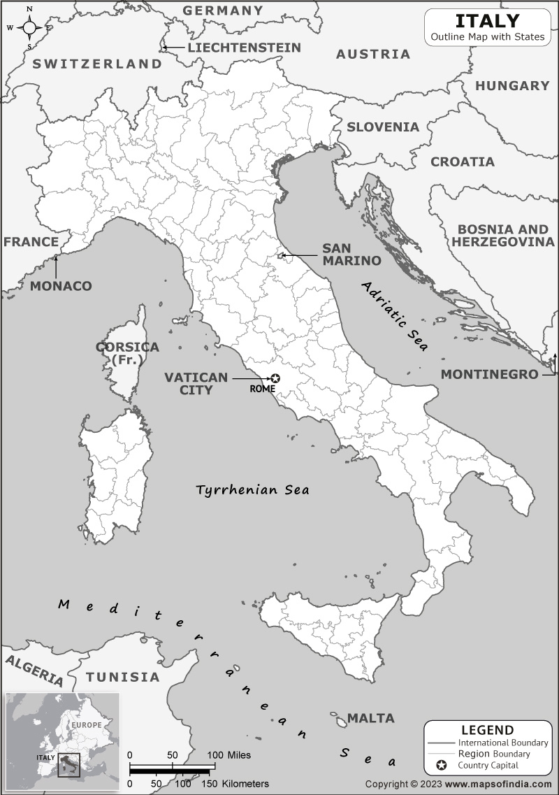 Italy Outline Map | Italy Outline Map With State Boundaries regarding Black and White Printable Map of Italy