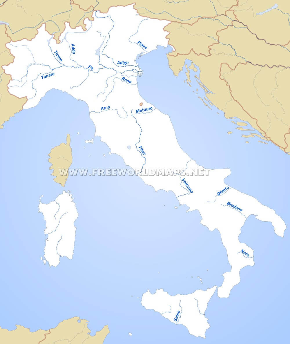Italy Physical Map regarding Map of Italy with Rivers