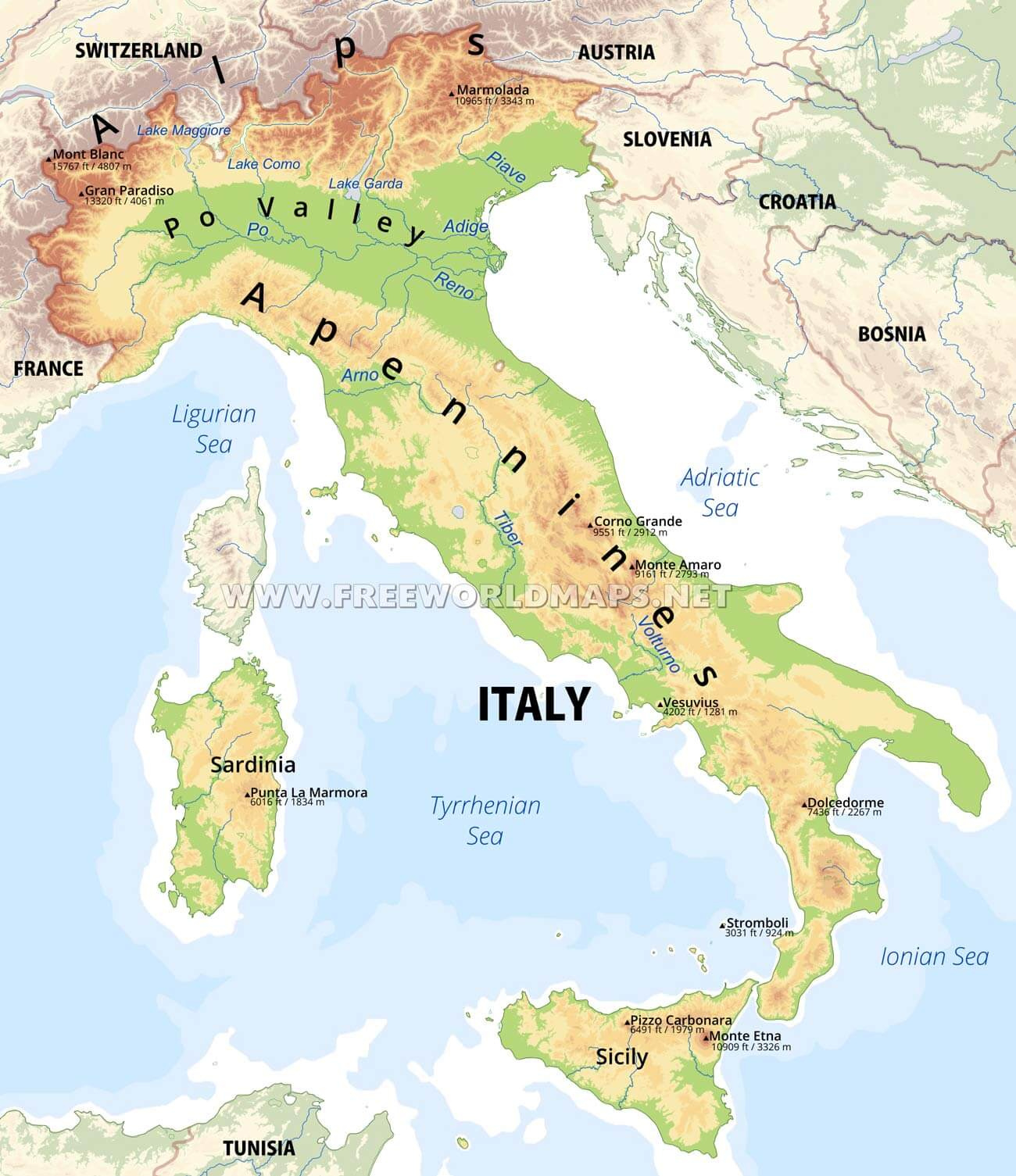 Italy Physical Map throughout Map of Alps In Italy