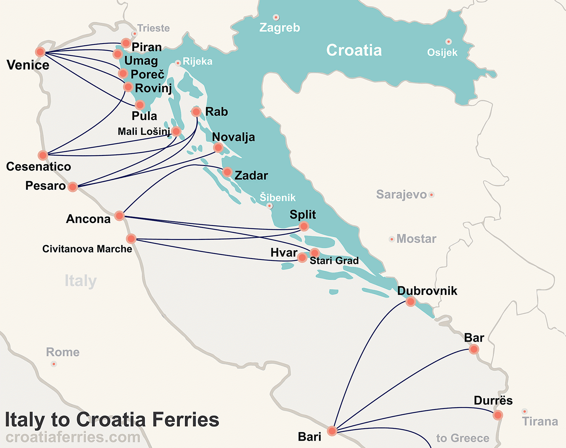 Italy To Croatia Ferry Map intended for Map Of Italy And Croatia