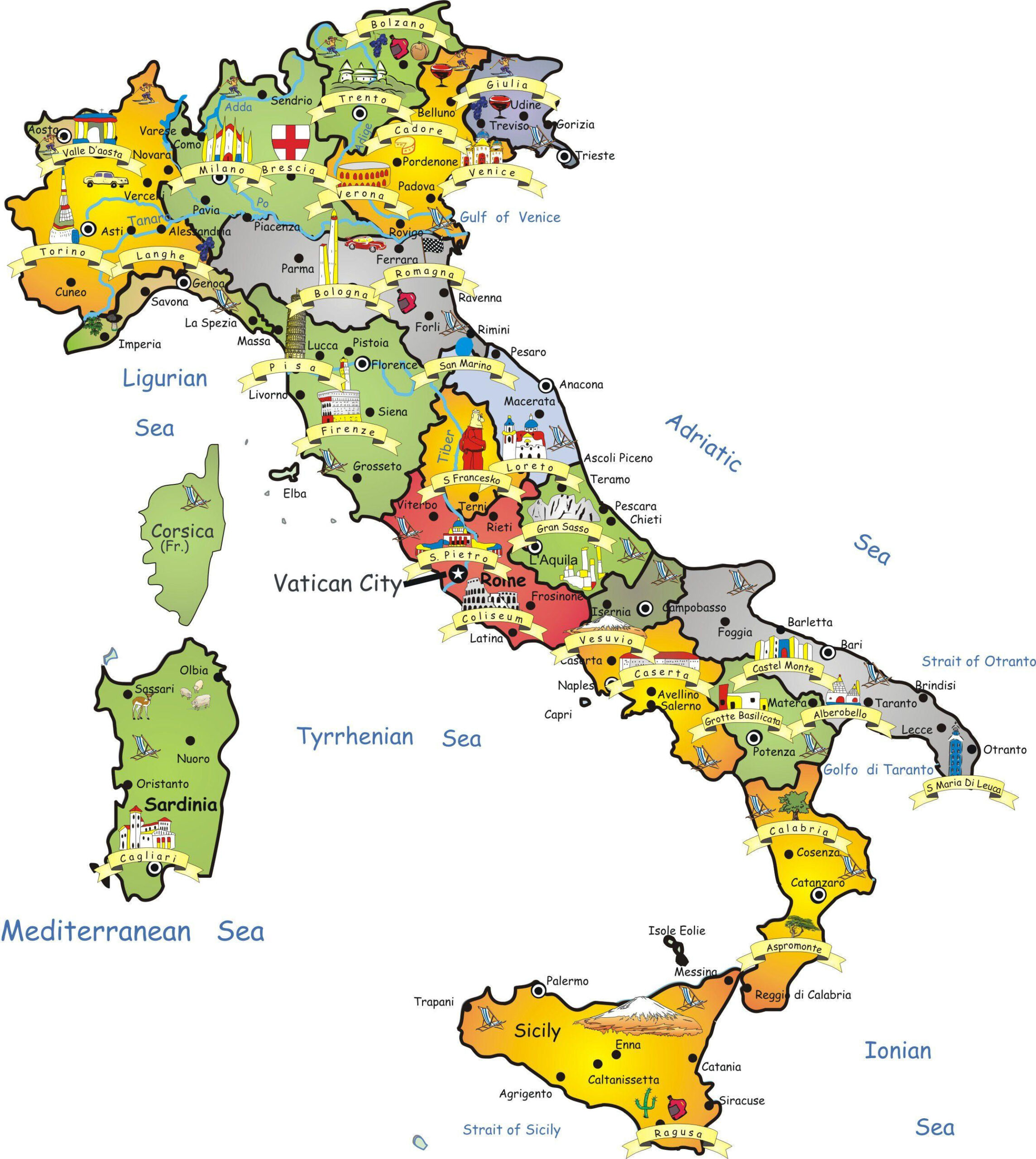 italy tourist map italy tourism map southern europe europe with map of italy for travel scaled Italy Tourist Map - Italy Tourism Map (Southern Europe - Europe) with Map of Italy For Travel