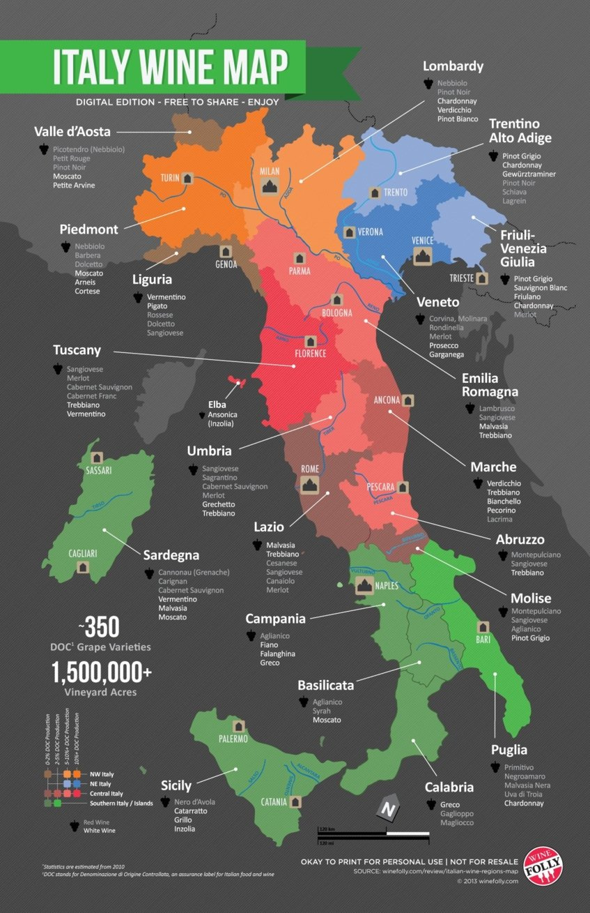 Italy Wine Map - Wine Paths with regard to Map Of Italy Wine Regions