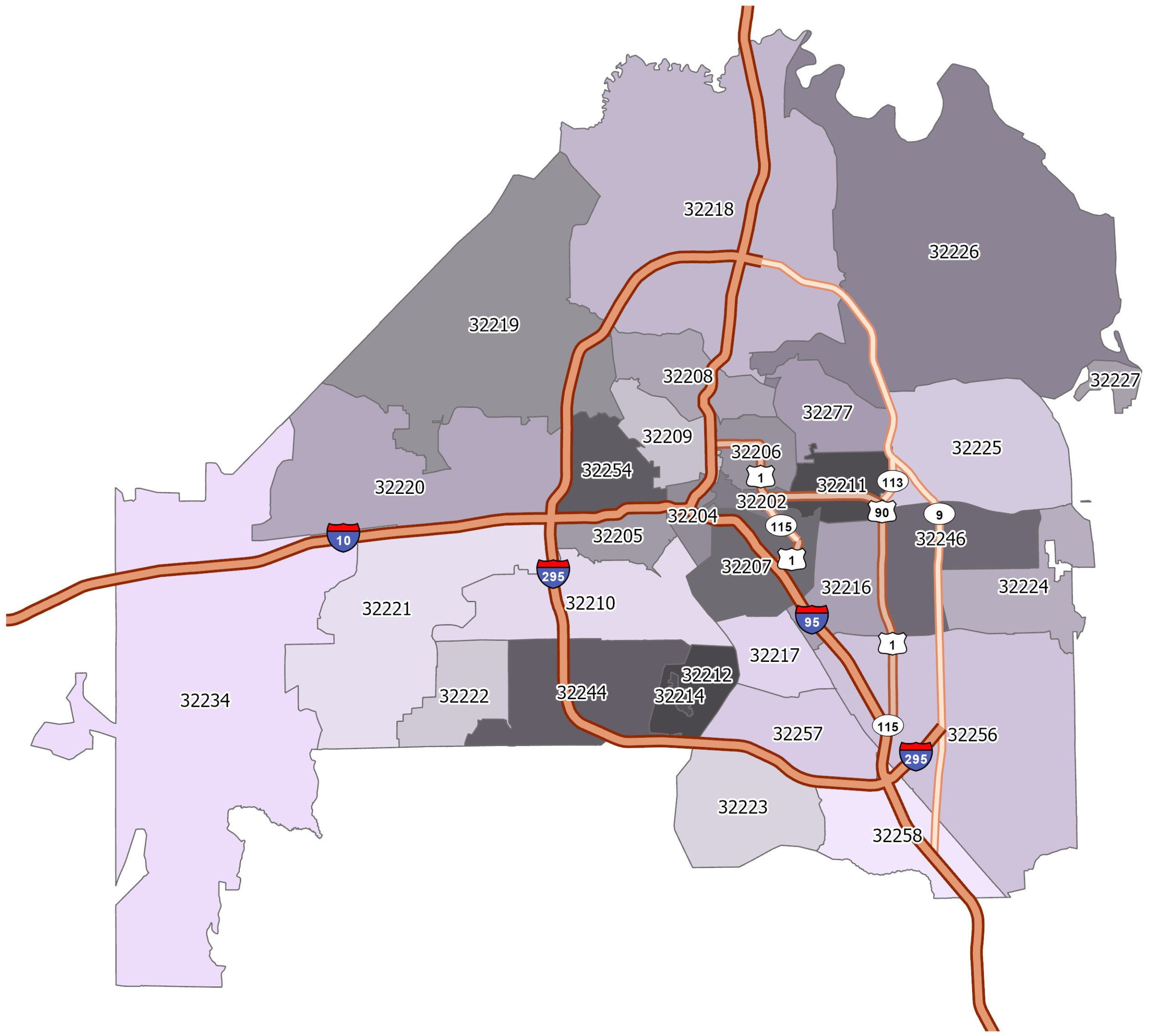 Jacksonville Zip Code Map - Gis Geography regarding Jacksonville Fl Zip Code Map Printable
