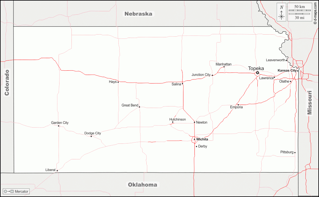 Kansas, D-Maps: Free Map, Free Blank Map, Free Outline Map with Blank Map Of Kansas City