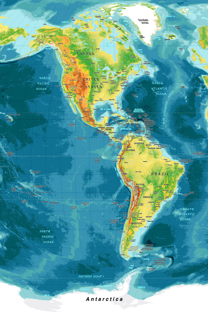 Karte Physical Map Of South And North America ǀ Alle Stadtkarten inside Map Of North America And South America Together