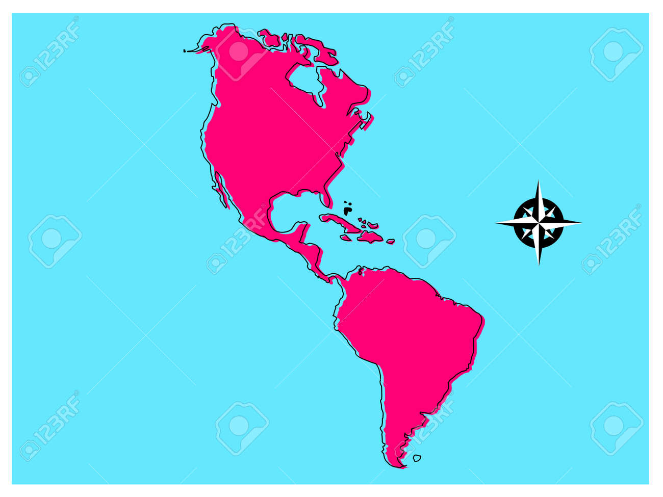 Karte Von Amerika Ohne Namen, Auf Blauem Hintergrund Und Mit for Map Of North And South America Without Names