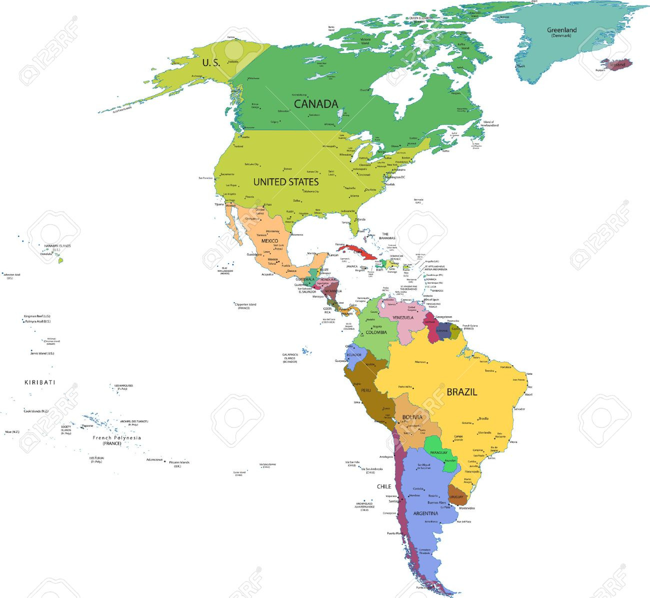 Karte Von Süd- Und Nordamerika Mit Ländern, Capitals Und with regard to Map Of North America And South America With Cities