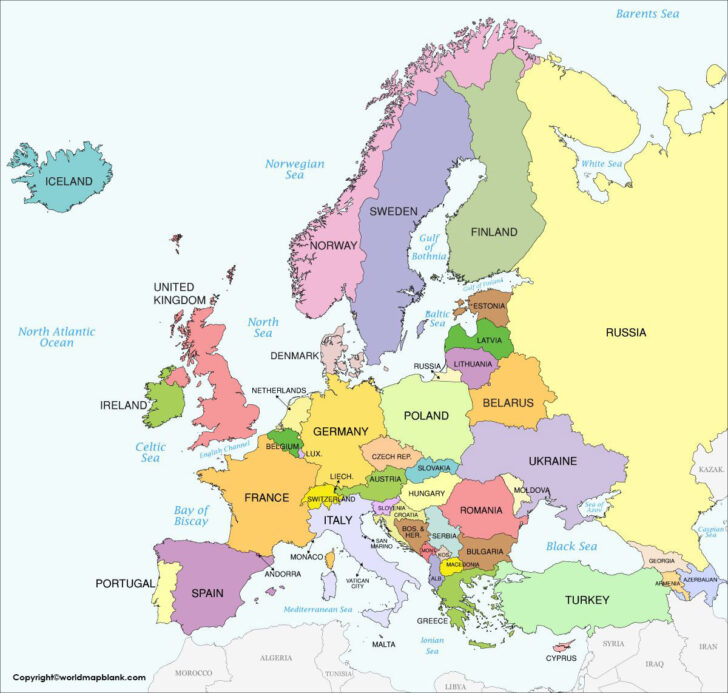 Labeled Map of Europe and Asia