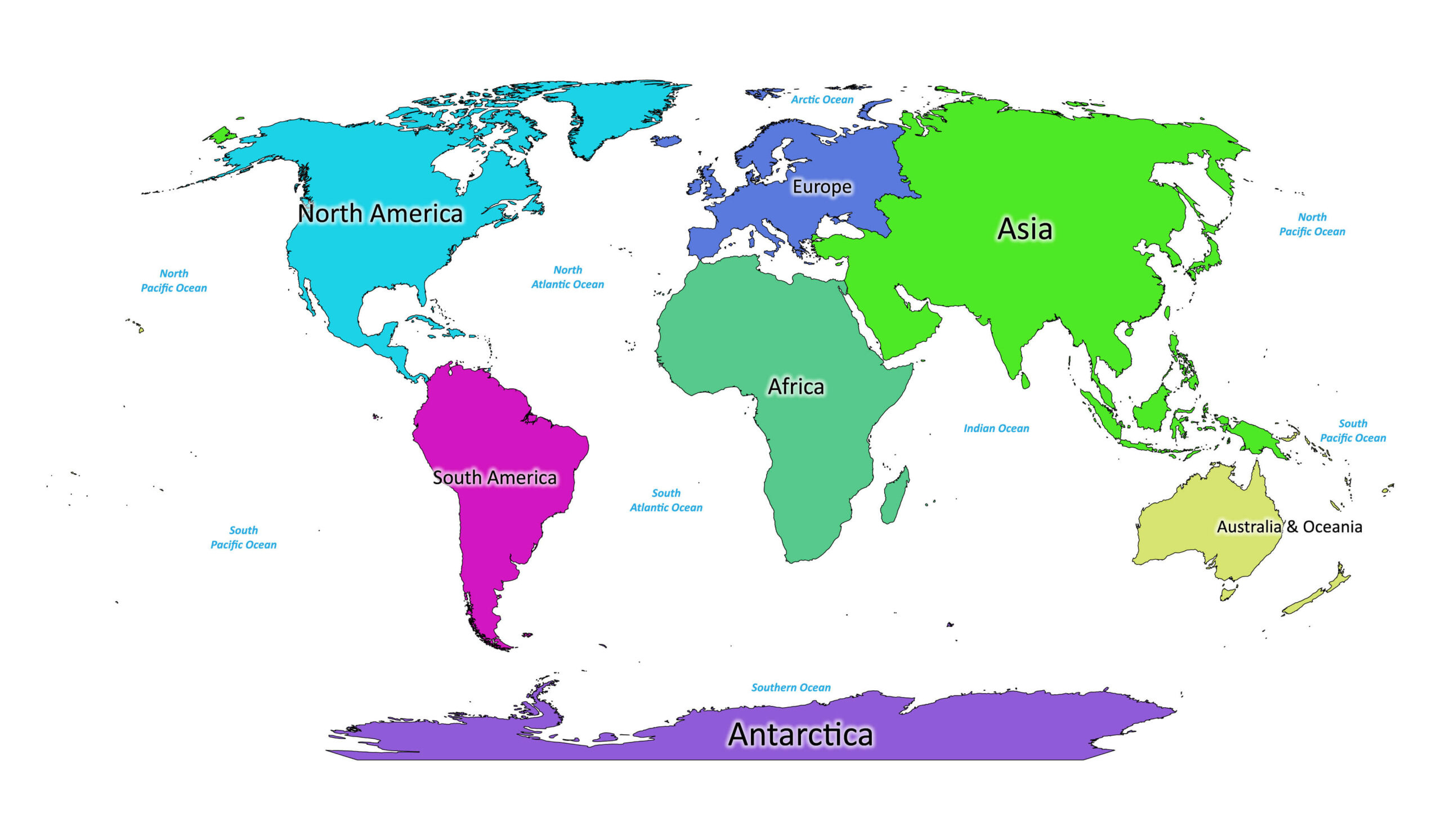 Labeled World Map With Continents | Labeled Maps intended for Printable Map of the Seven Continents