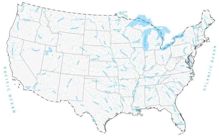 Printable Blank US Map with Rivers Printable Blank US Map with Rivers