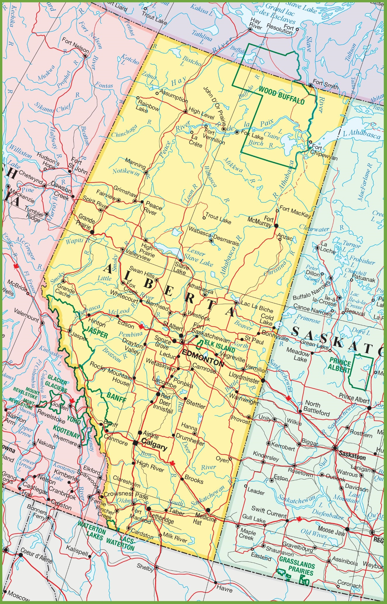 Large Detailed Map Of Alberta With Cities And Towns for Printable Map of Alberta