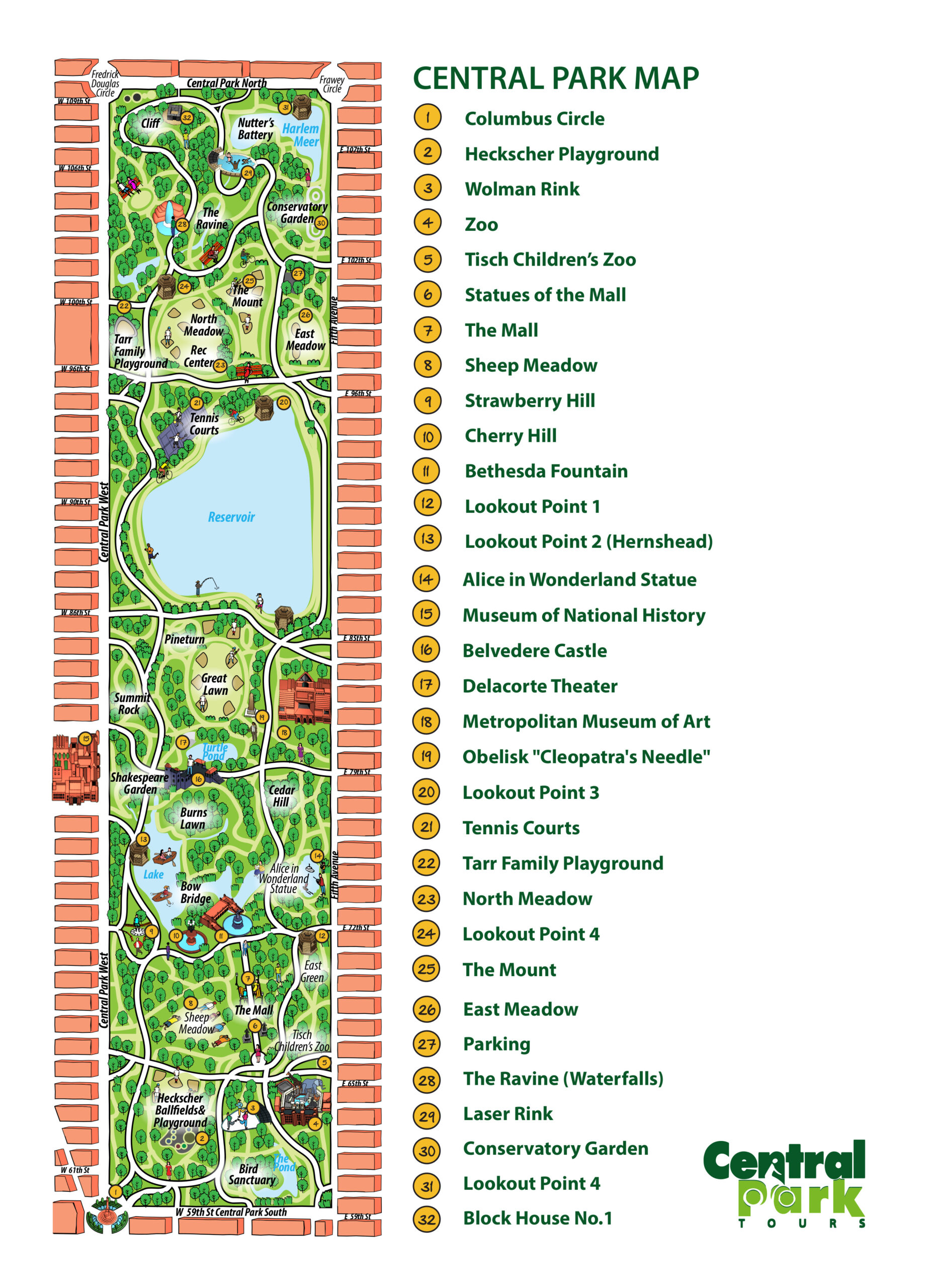 Large Detailed Map Of Attractions In Central Park, Ny City | New throughout Printable Central Park Map