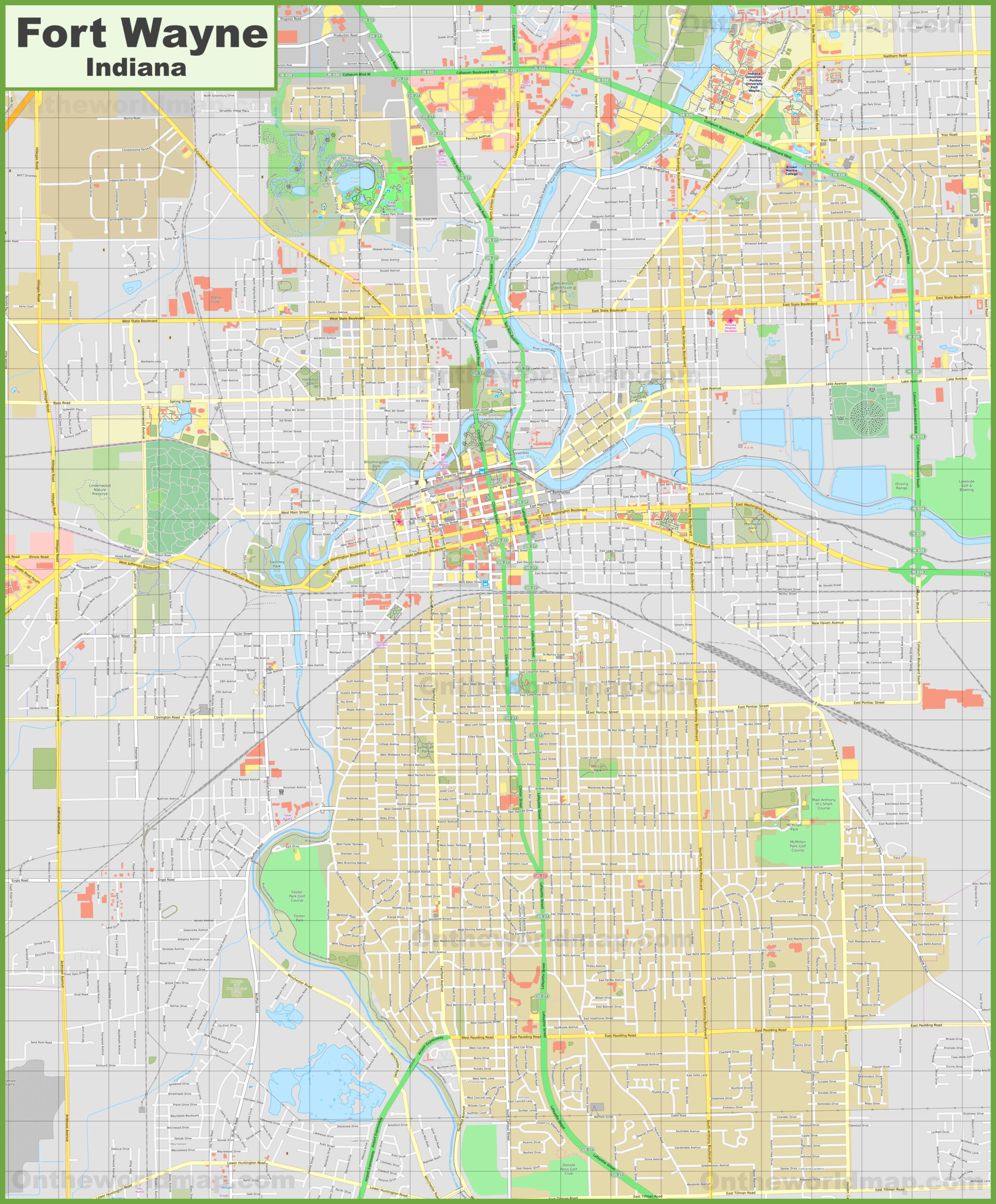 Large Detailed Map Of Fort Wayne - Ontheworldmap inside Printable Map of Fort Wayne Indiana