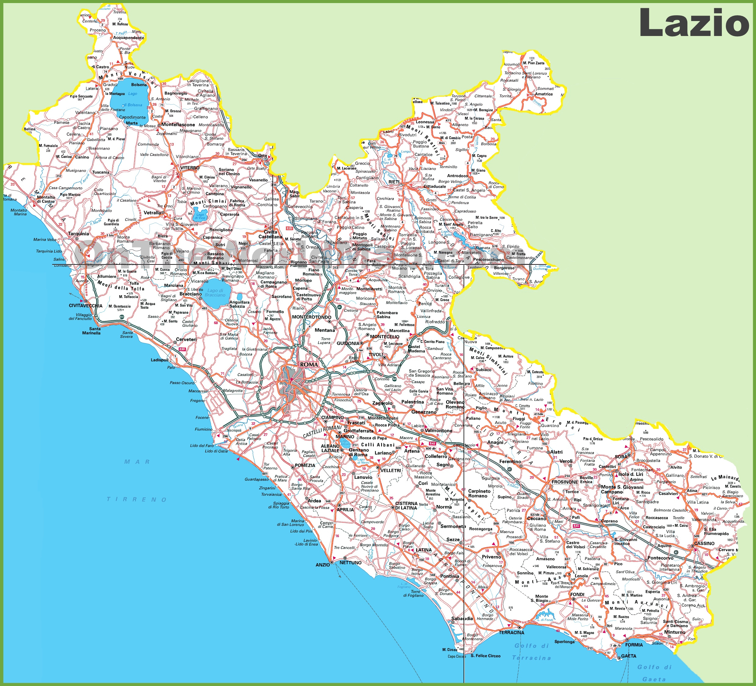 Large Detailed Map Of Lazio With Cities And Towns - Ontheworldmap in Map Of Lazio Region Italy