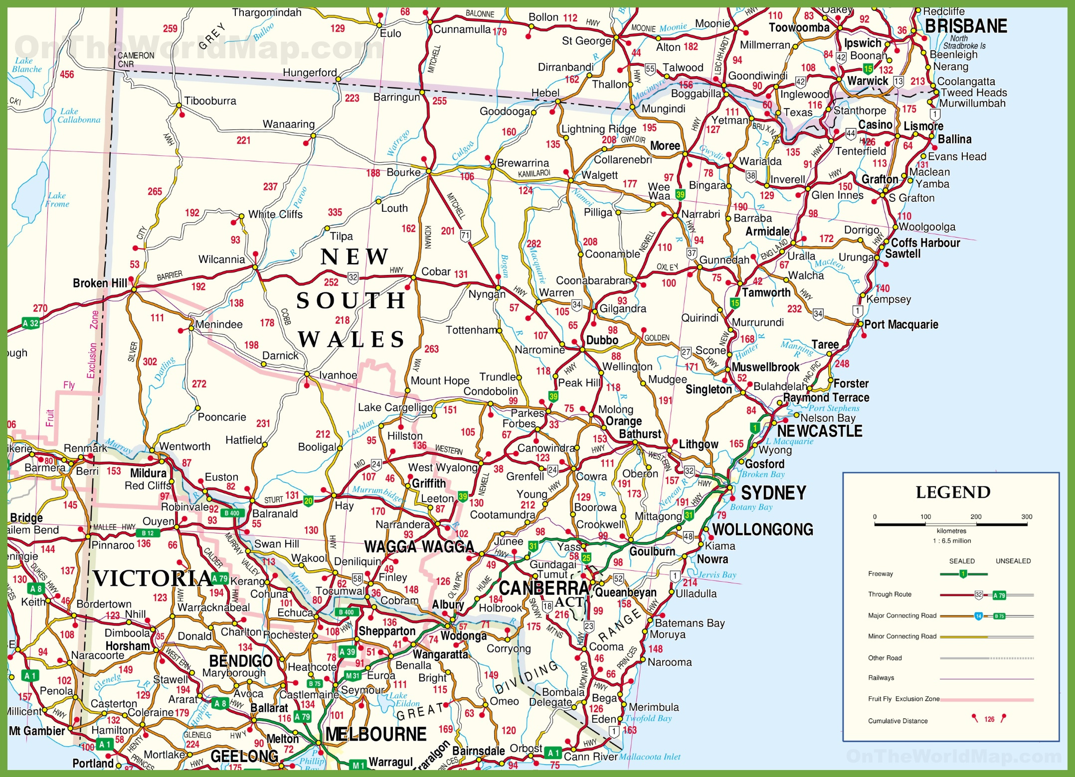 Large Detailed Map Of New South Wales With Cities And Towns within Printable Map Of Nsw Area