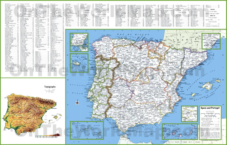 Large Map of Portugal and Spain