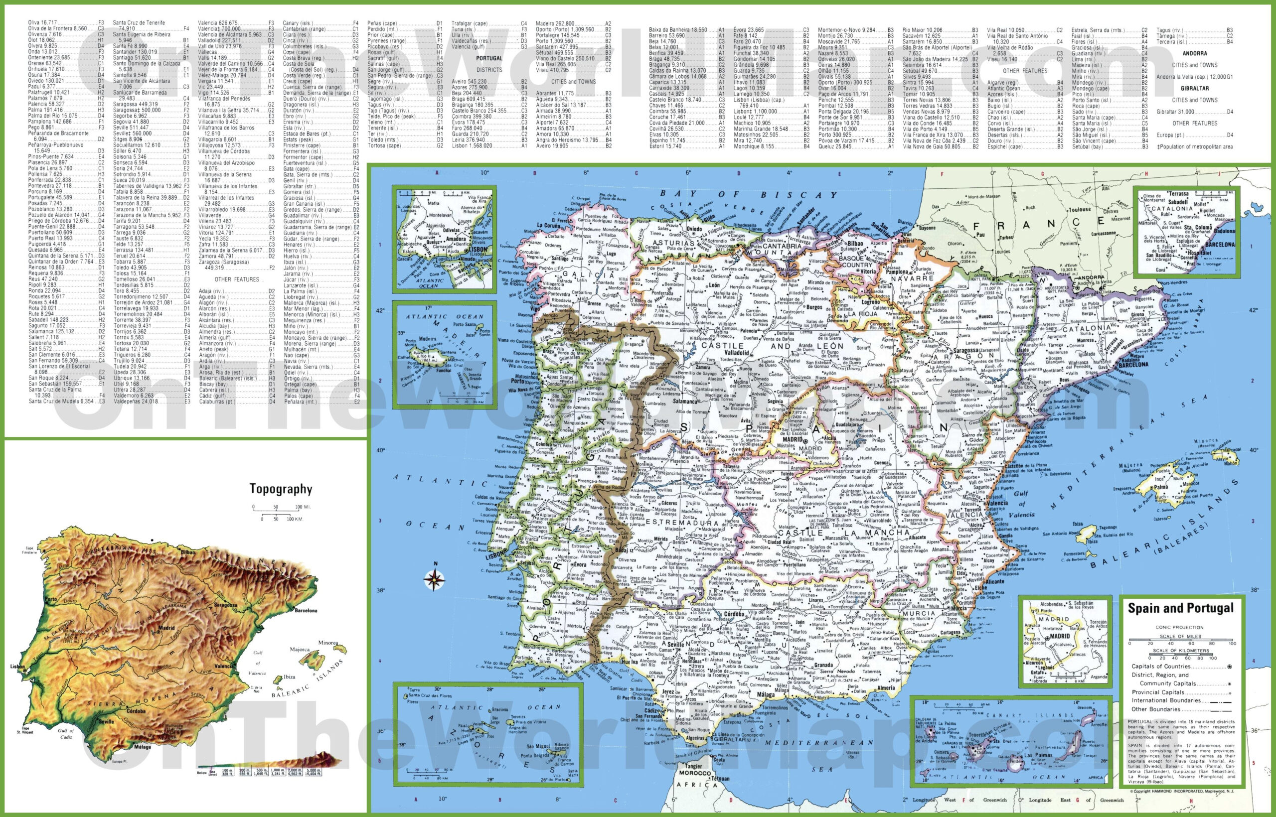 Large Detailed Map Of Spain And Portugal With Cities And Towns pertaining to Map of Algarve Portugal and Spain