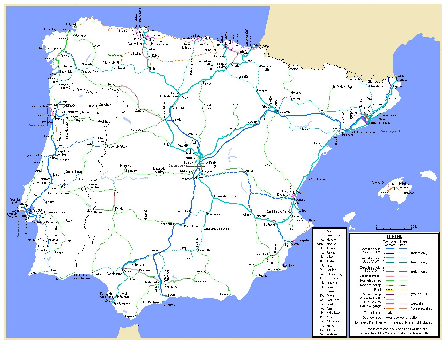 Large Detailed Railroads Map Of Spain And Portugal. Spain And throughout Road Map Of Spain And Portugal