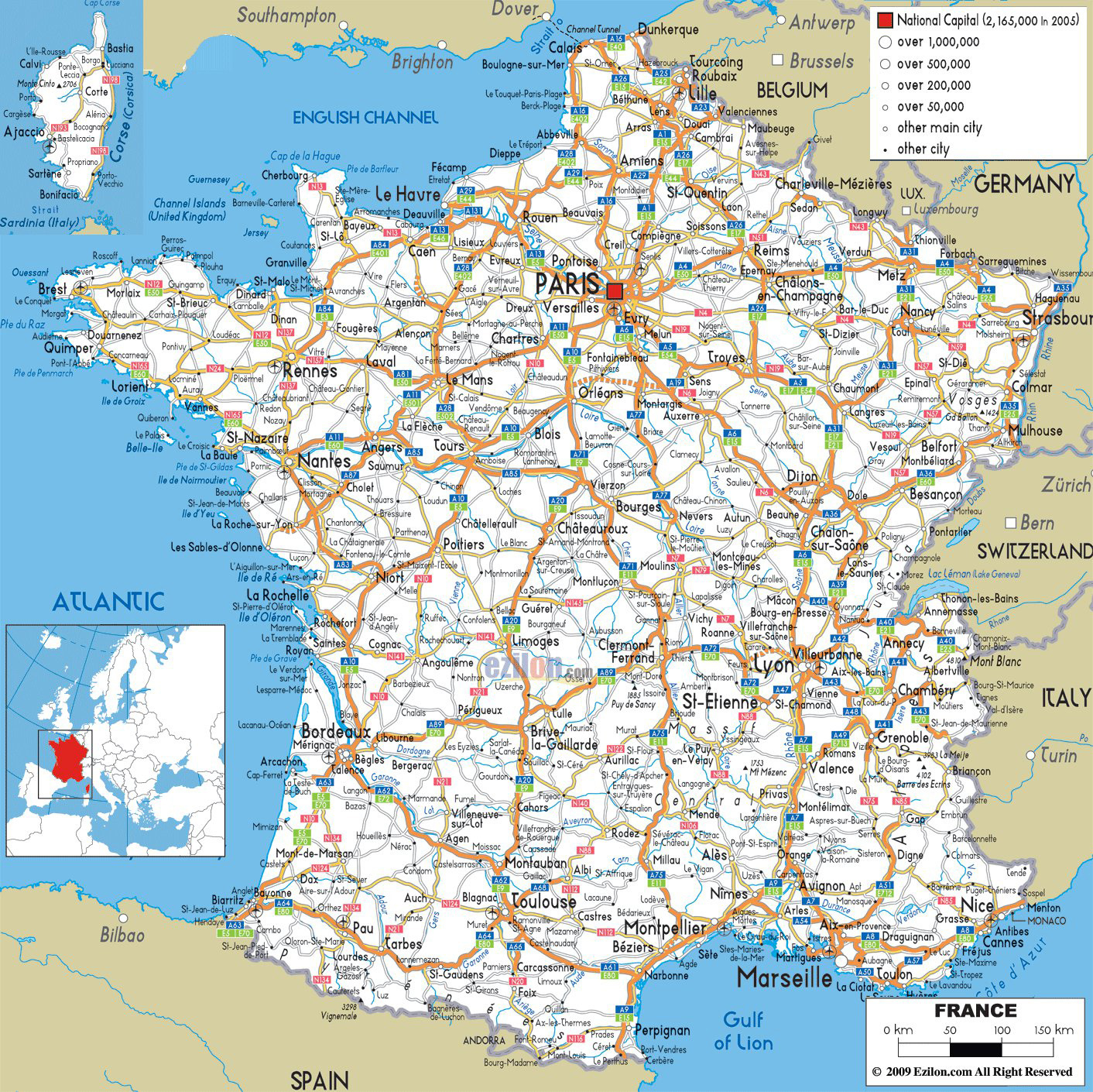 Large Detailed Road Map Of France With All Cities And Airports regarding Free Printable Map of France with Cities and Towns