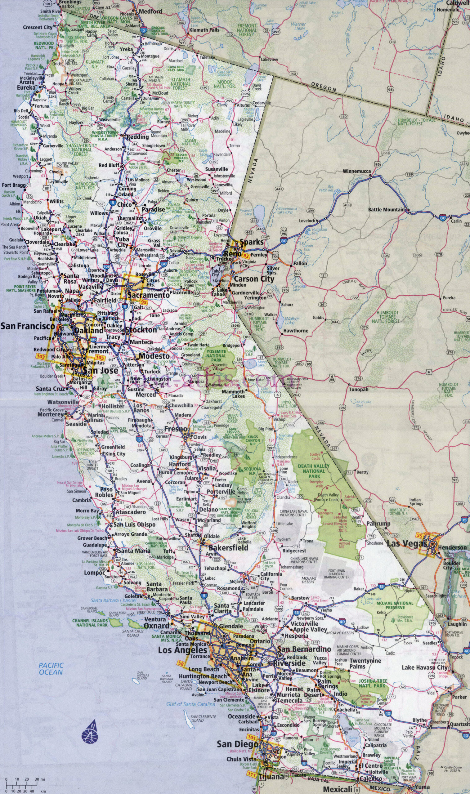 Large Detailed Roads And Highways Map Of California State With All for Free Printable Road Map of California