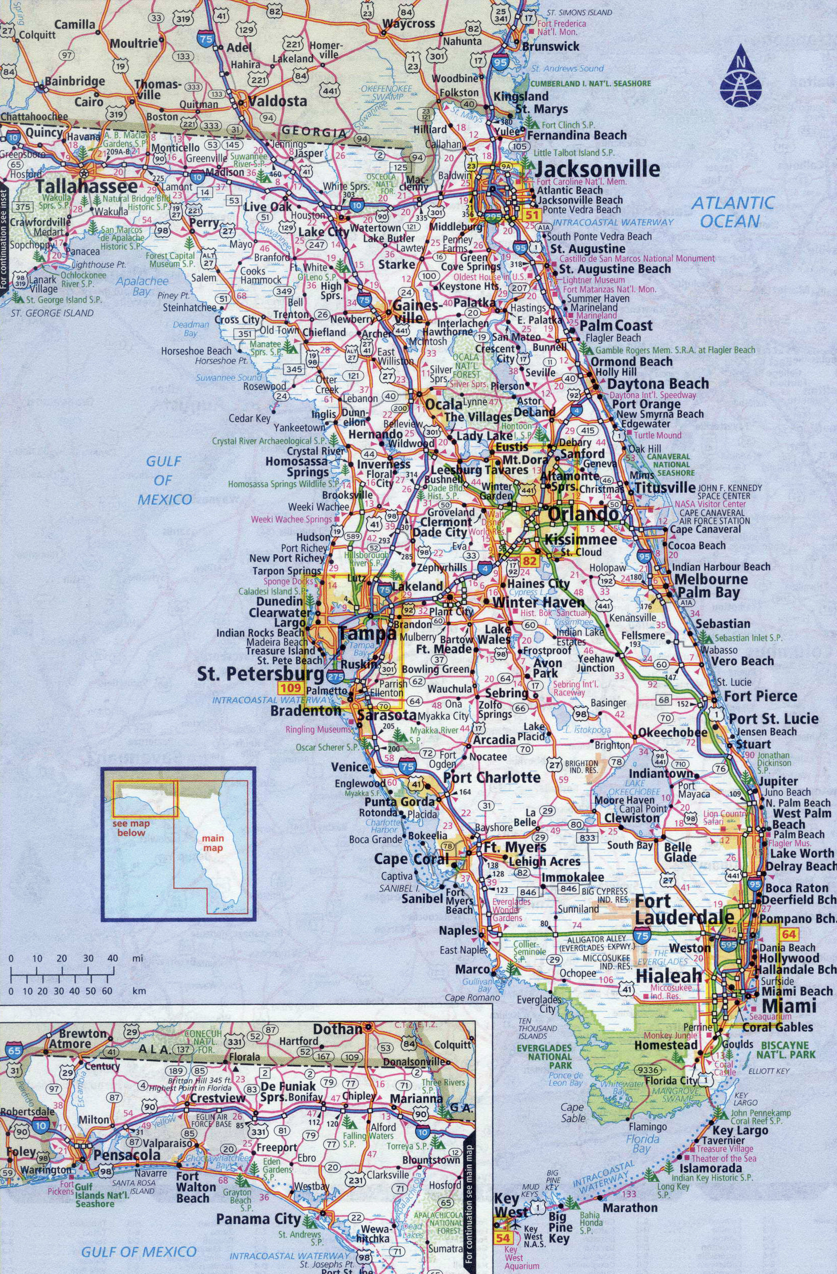 Large Detailed Roads And Highways Map Of Florida State With All in Printable Map of Florida with Cities