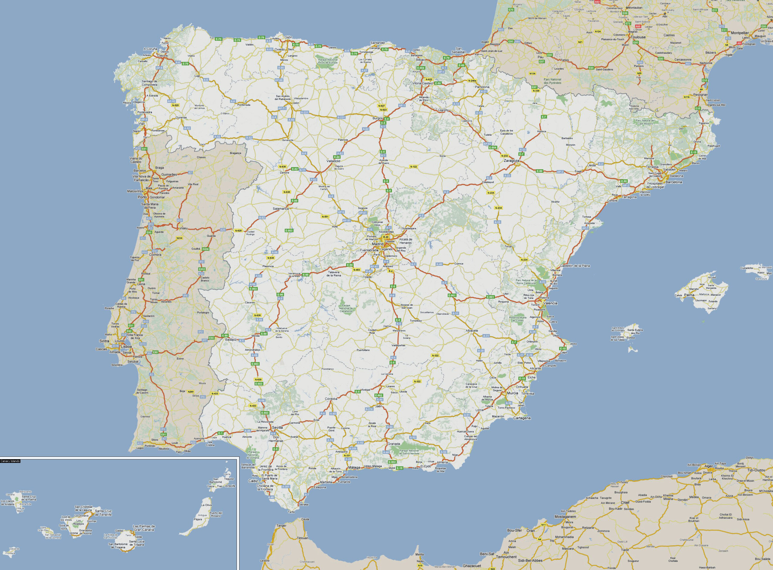 Large Detailed Roads Map Of Spain And Portugal | Vidiani for Road Map Of Spain And Portugal