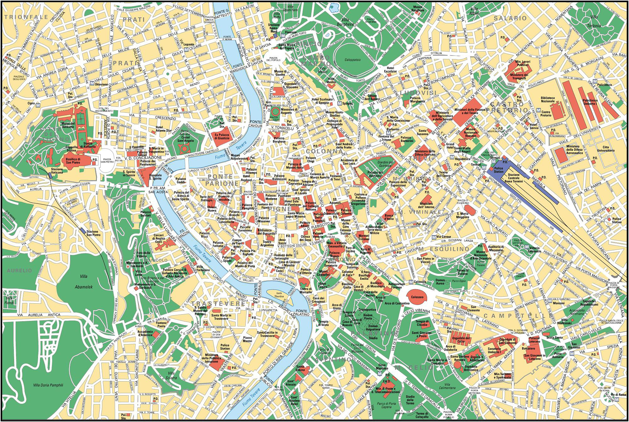 Large Detailed Street Map Of Rome City Center. Rome City Center pertaining to Street Map Of Rome Italy
