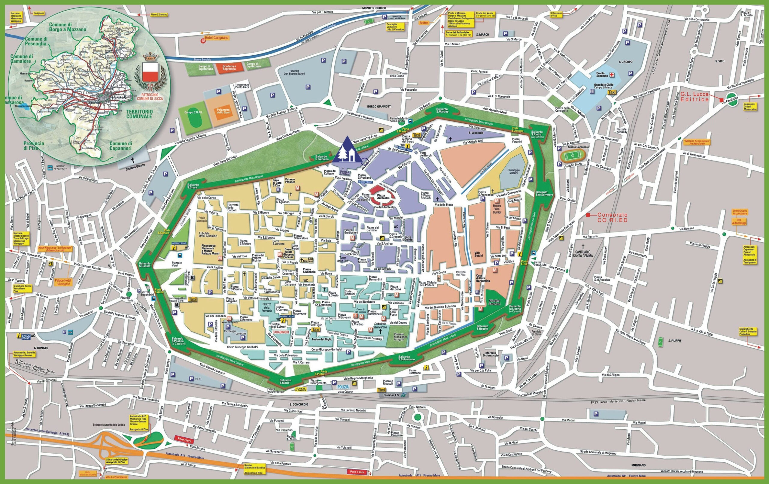 Large Detailed Tourist Map Of Lucca - Ontheworldmap with City Map of Lucca Italy