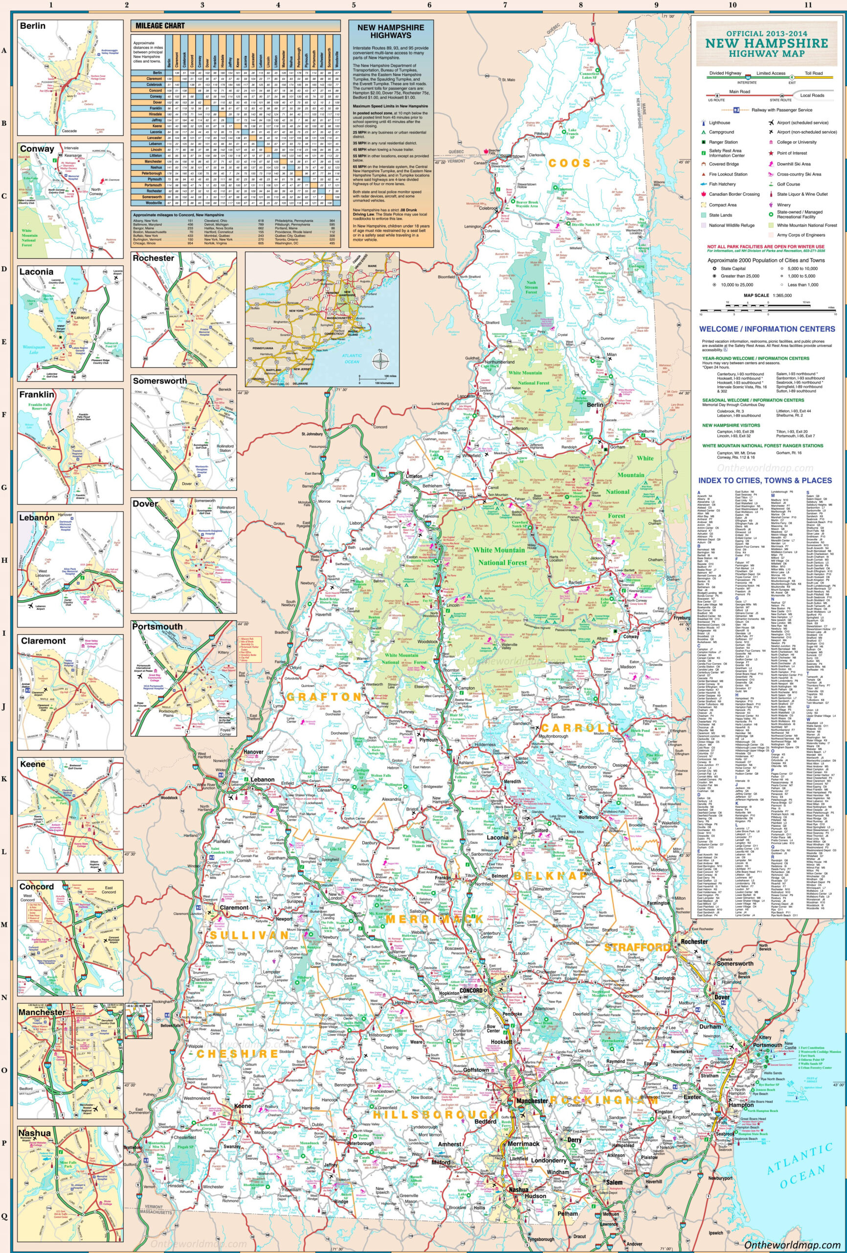 large detailed tourist map of new hampshire with cities and towns for printable new hampshire map with cities scaled Large Detailed Tourist Map Of New Hampshire With Cities And Towns for Printable New Hampshire Map with Cities