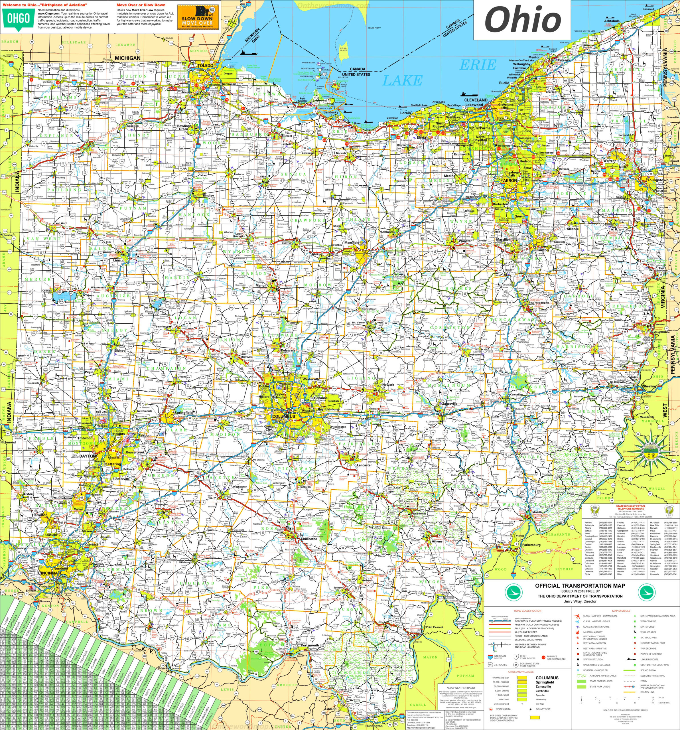 Large Detailed Tourist Map Of Ohio With Cities And Towns regarding Free Printable Map Of Ohio With Cities