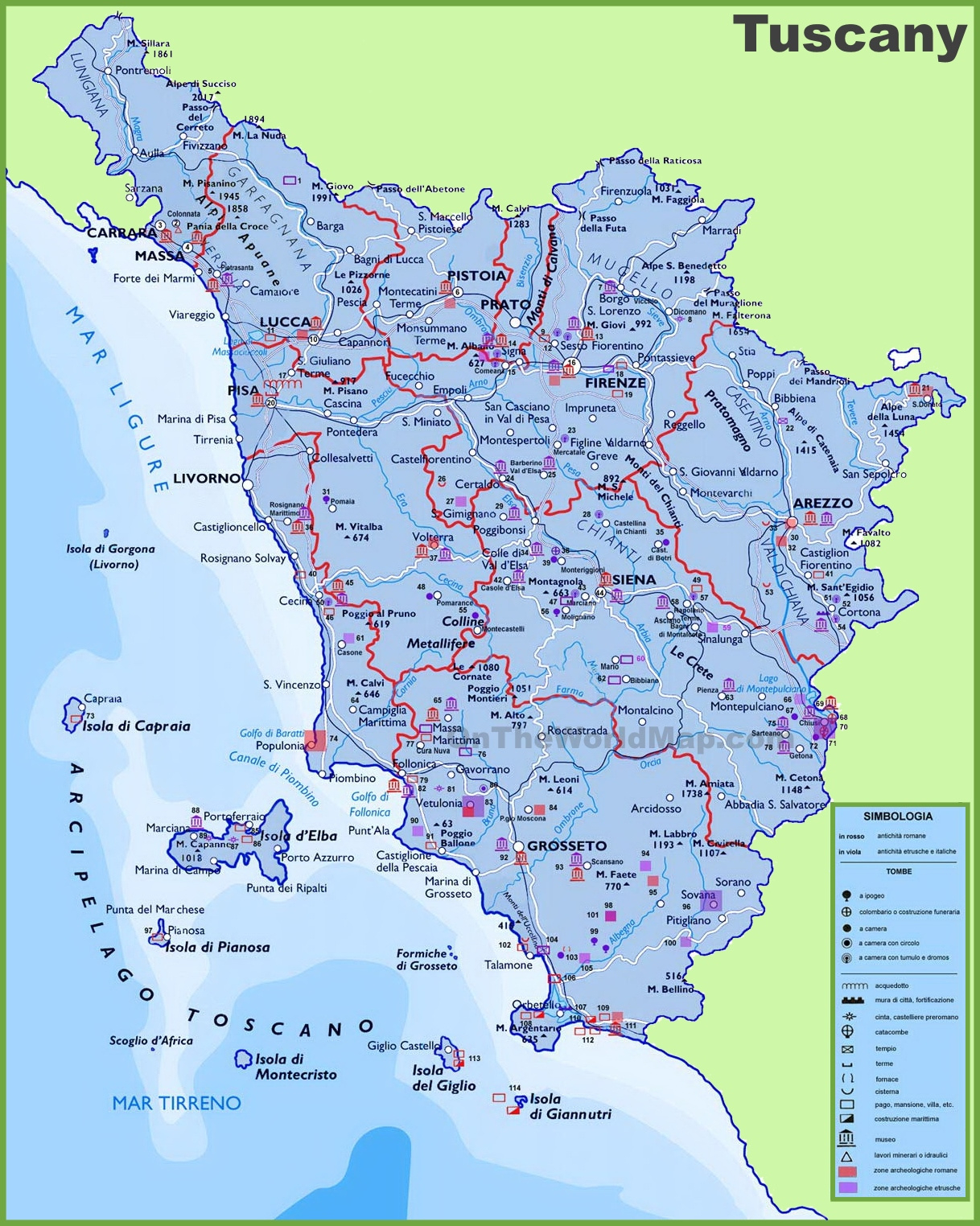 Large Detailed Travel Map Of Tuscany With Cities And Towns with regard to Tuscany Italy Map of Cities