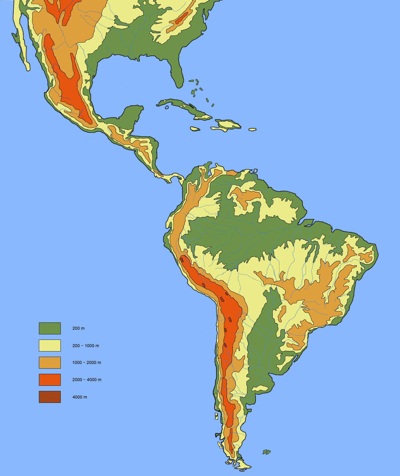 Large Elevation Map Of South America | South America | Mapsland pertaining to Topographical Map of North and South America
