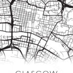 Large Glasgow City Map Print   Wall Art Printable Prints Throughout Printable Glasgow Tourist Map