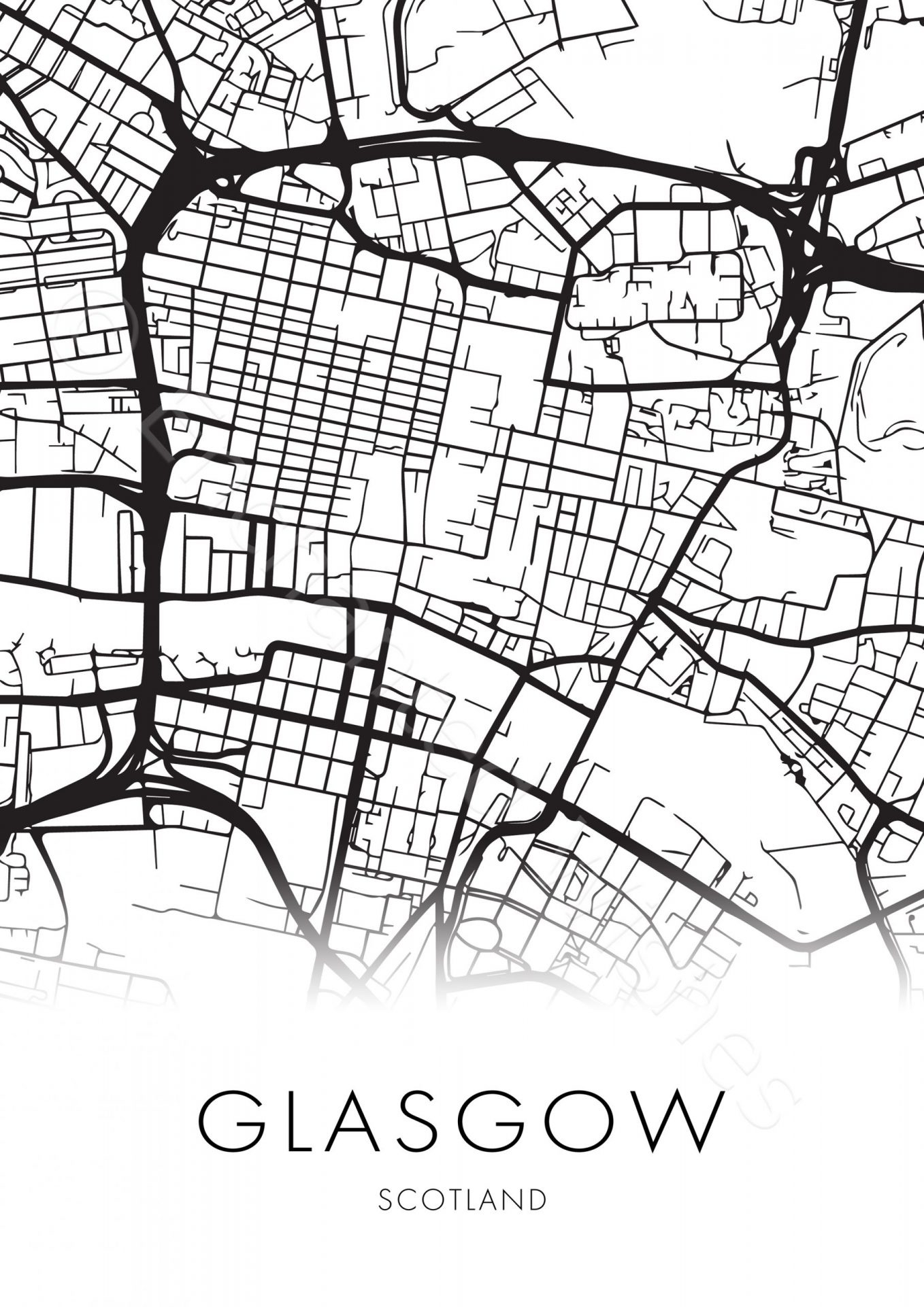 Large Glasgow City Map Print - Wall Art Printable Prints throughout Printable Glasgow Tourist Map