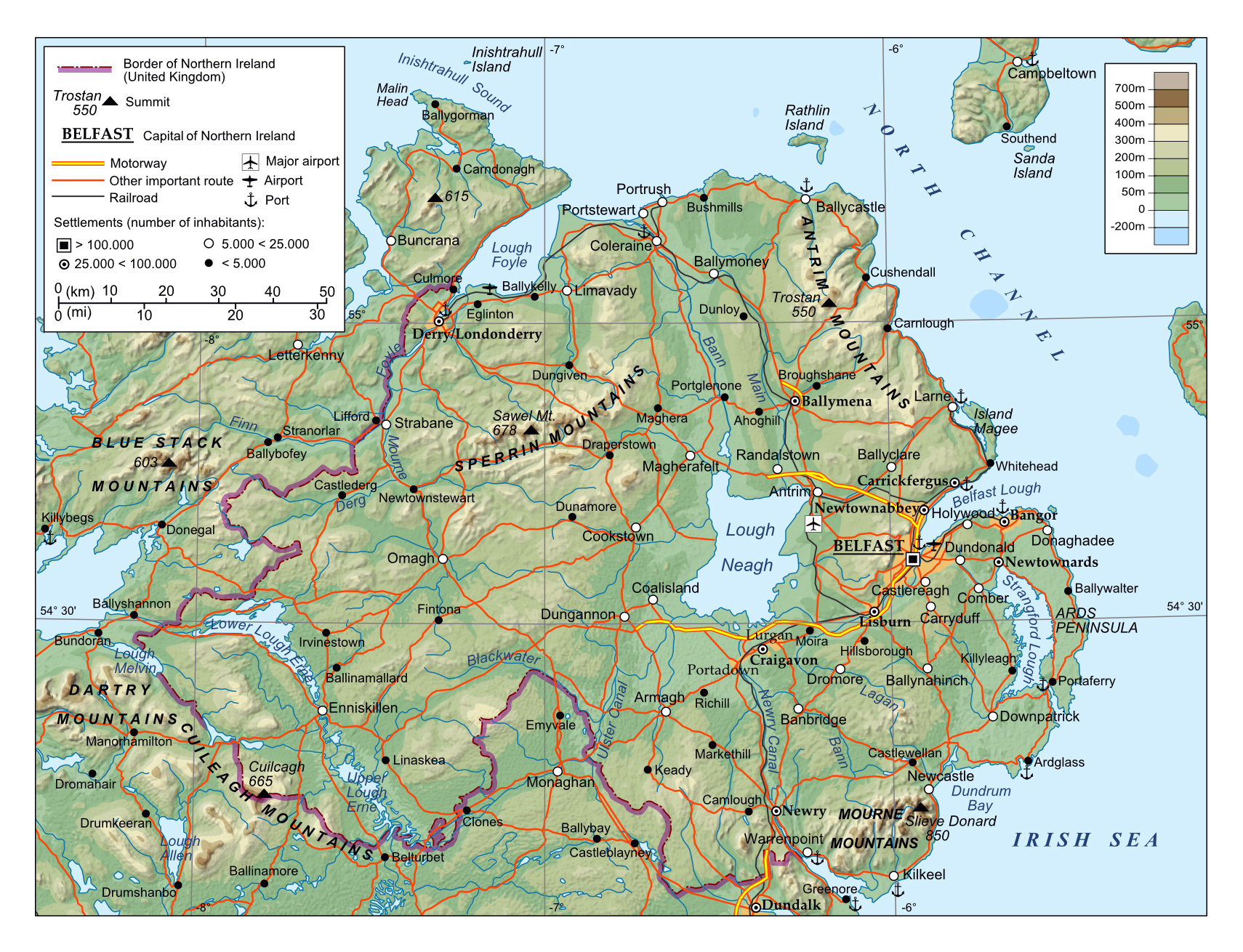 Large Physical Map Of Northern Ireland | Ireland | Europe for Interactive Map of Northern Ireland