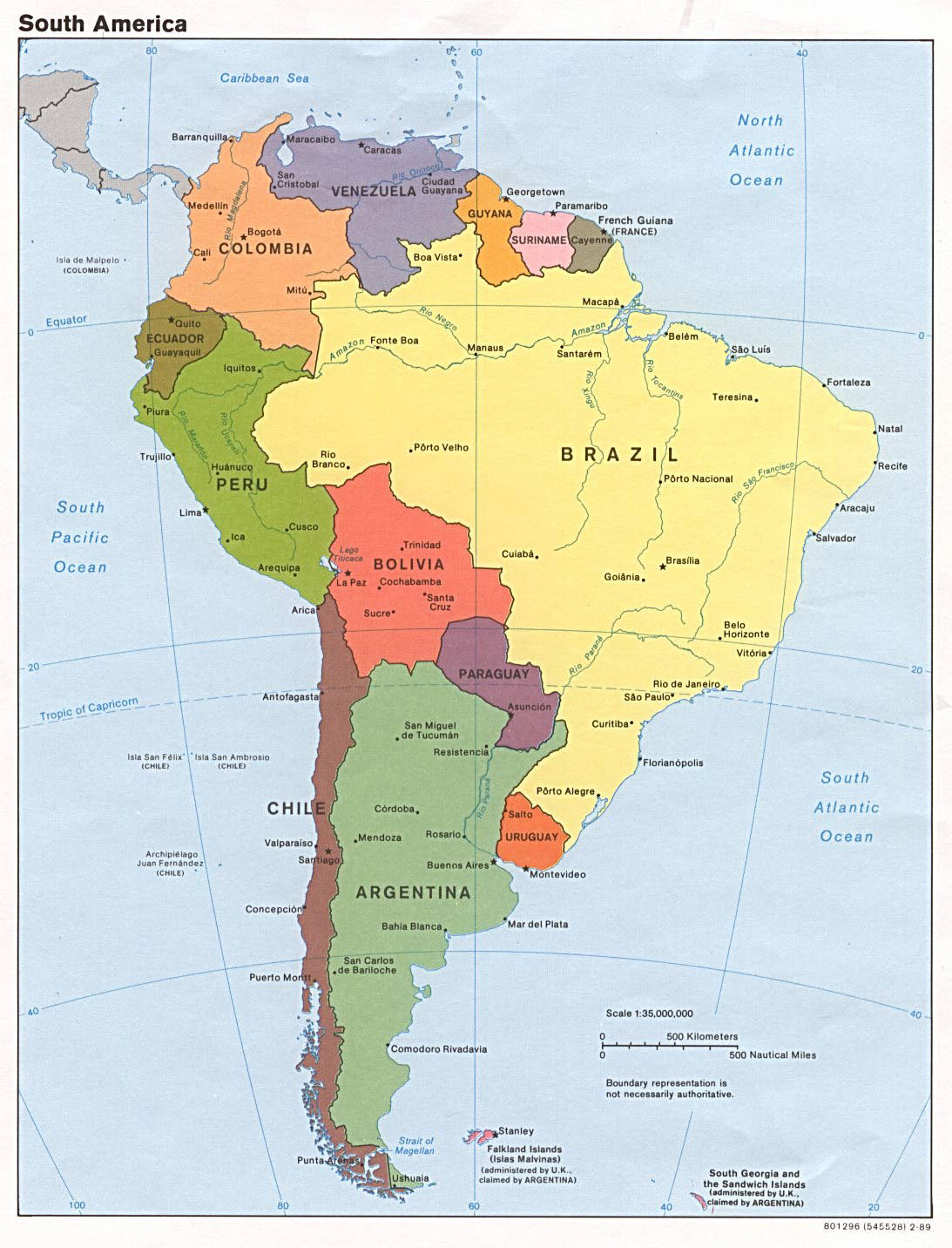 Large Political Map Of South America With All Capitals | Vidiani throughout North and South America Map with Capitals