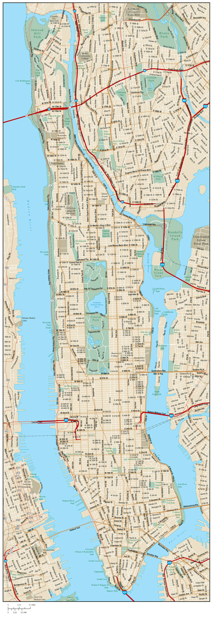 Large Road Map Of Manhattan With Street Names | New York | Usa pertaining to Printable Manhattan Map With Streets And Avenues
