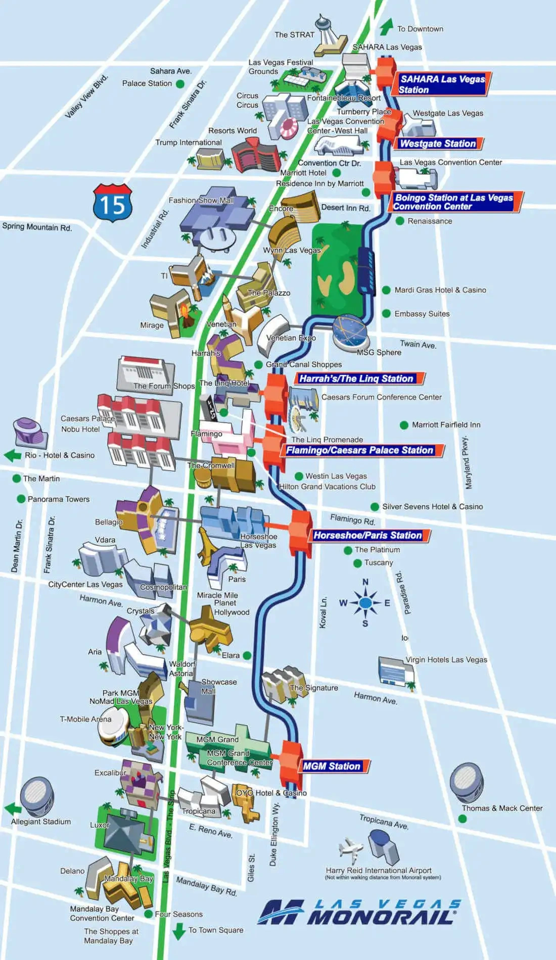 Las Vegas Monorail Map | Lasvegashowto with Las Vegas Strip Map 2025 Printable